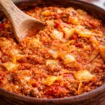 Delicious Slow Cooker Unstuffed Cabbage Rolls with ground meat and cabbage.