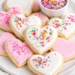 Perfectly baked soft cut-out sugar cookies on a baking sheet