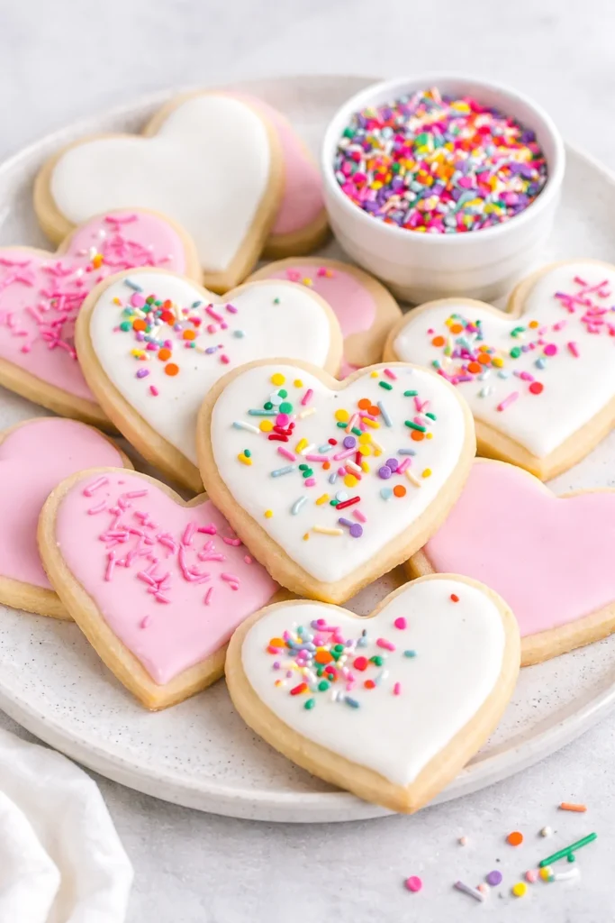 Perfectly baked soft cut-out sugar cookies on a baking sheet