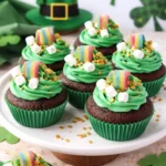 St. Patrick's Day chocolate cupcakes with green vanilla buttercream frosting