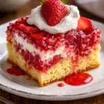 Delicious Strawberry Earthquake Cake with creamy layers and fresh strawberries