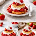 Delicious strawberry shortcake topped with whipped cream and fresh strawberries