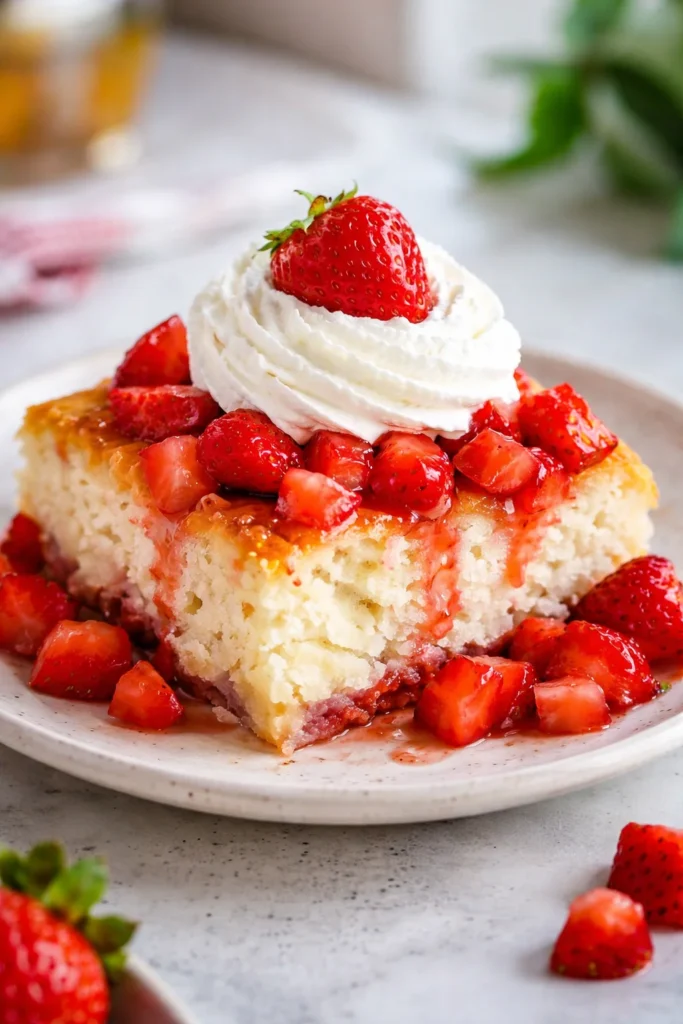 Delicious Strawberry White Chocolate Cake with fresh strawberries on top