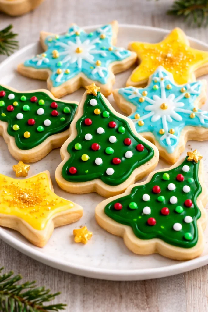 Delicious homemade vegan sugar cookies decorated with colorful icing