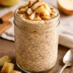 Bowl of Apple Cinnamon Overnight Oats topped with apple slices and cinnamon.