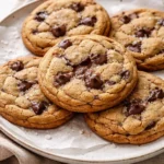 Delicious batch of chewy chocolate chip cookies fresh from the oven