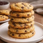 Freshly baked chocolate chip cookies on a cooling rack.