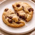 Freshly baked Crumbl-style chocolate chip cookies on a cooling rack.