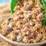 Crunchy White Chocolate Peanut Butter Beach Party Popcorn in a colorful bowl