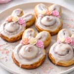 Delicious Easter Bunny Cinnamon Rolls decorated for a festive holiday brunch