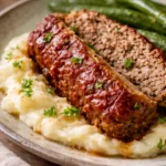 Delicious easy meatloaf ready to serve for dinner