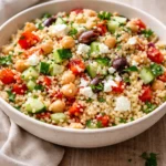 Colorful Mediterranean Couscous Salad with fresh vegetables and herbs