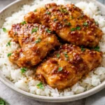 Honey Garlic Chicken Thighs with a savory glaze on a plate