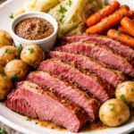 Delicious Instant Pot corned beef with vegetables on a plate