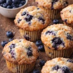 Freshly baked blueberry muffins with a golden crust and juicy blueberries