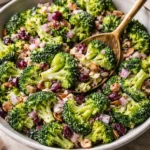 Freshly made Broccoli Cranberry Salad with vibrant greens and cranberries