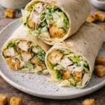 Delicious Chicken Caesar Wrap with lettuce, chicken, and Caesar dressing.