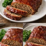 Delicious classic meatloaf served with mashed potatoes and gravy