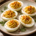 Gordon Ramsay's deviled eggs garnished with herbs and spices
