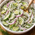 Delicious Greek cucumber salad with fresh ingredients