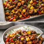 Hawaiian Chicken Sheet Pan with vibrant vegetables and pineapple