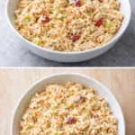 High protein cottage cheese chicken salad in a bowl with fresh ingredients.