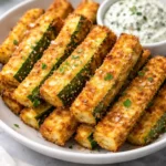 Crispy low calorie air fryer zucchini fries served on a plate