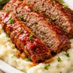 Homemade meatloaf served with mashed potatoes and vegetables
