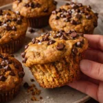 Peanut butter banana muffins fresh out of the oven, golden and delicious.