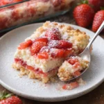 Delicious strawberry cheesecake dump cake served on a plate