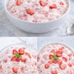Delicious strawberry cheesecake fluff dessert in a bowl