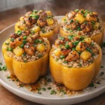 Teriyaki Chicken with pineapple and rice stuffed in bell peppers dish