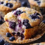 Freshly baked blueberry muffins with blueberries on top