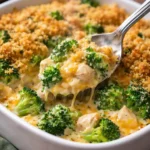 Delicious Chicken Divan creamy broccoli casserole in a baking dish
