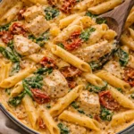Creamy Marry Me Chicken Pasta served in a bowl with herbs and cheese on top