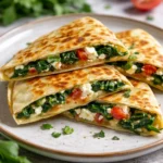 Delicious Spinach Feta Quesadillas served on a plate