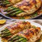 Juicy stuffed chicken breasts with herbs and cheese ready to serve.