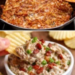 Creamy caramelized onion dip served with crispy chips