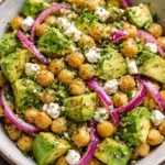 Chickpea Feta Avocado Salad with fresh ingredients in a bowl