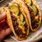 Delicious easy smash burger tacos garnished with fresh toppings.