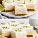 Delicious Key Lime Pie Bars served on a plate with lime slices
