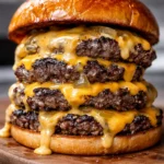 Delicious Double Cheesy Smash Burger loaded with juicy patties and melted cheese