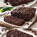 Freshly baked Chocolate Zucchini Bread slice on a wooden table