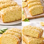 Loaf of homemade lemon zucchini bread on a wooden cutting board