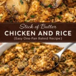 Delicious one-pan butter chicken over rice with mushrooms, an easy baked recipe.